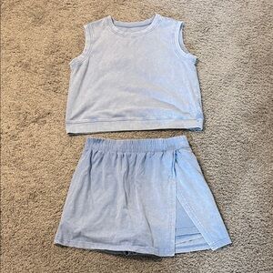 100% Cotton Light Blue Sleeveless Top and Skort Set Small